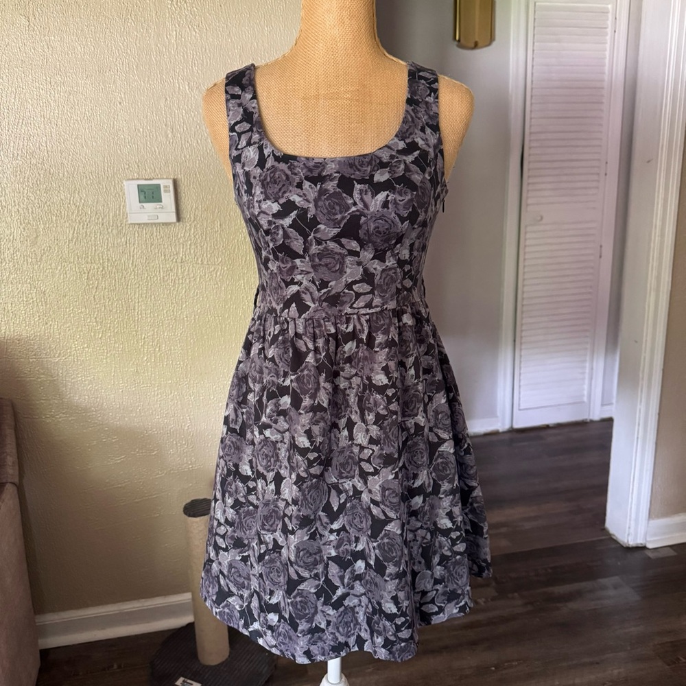 Charlotte Russe Black and Gray Floral Scoop Neck Mini Dress